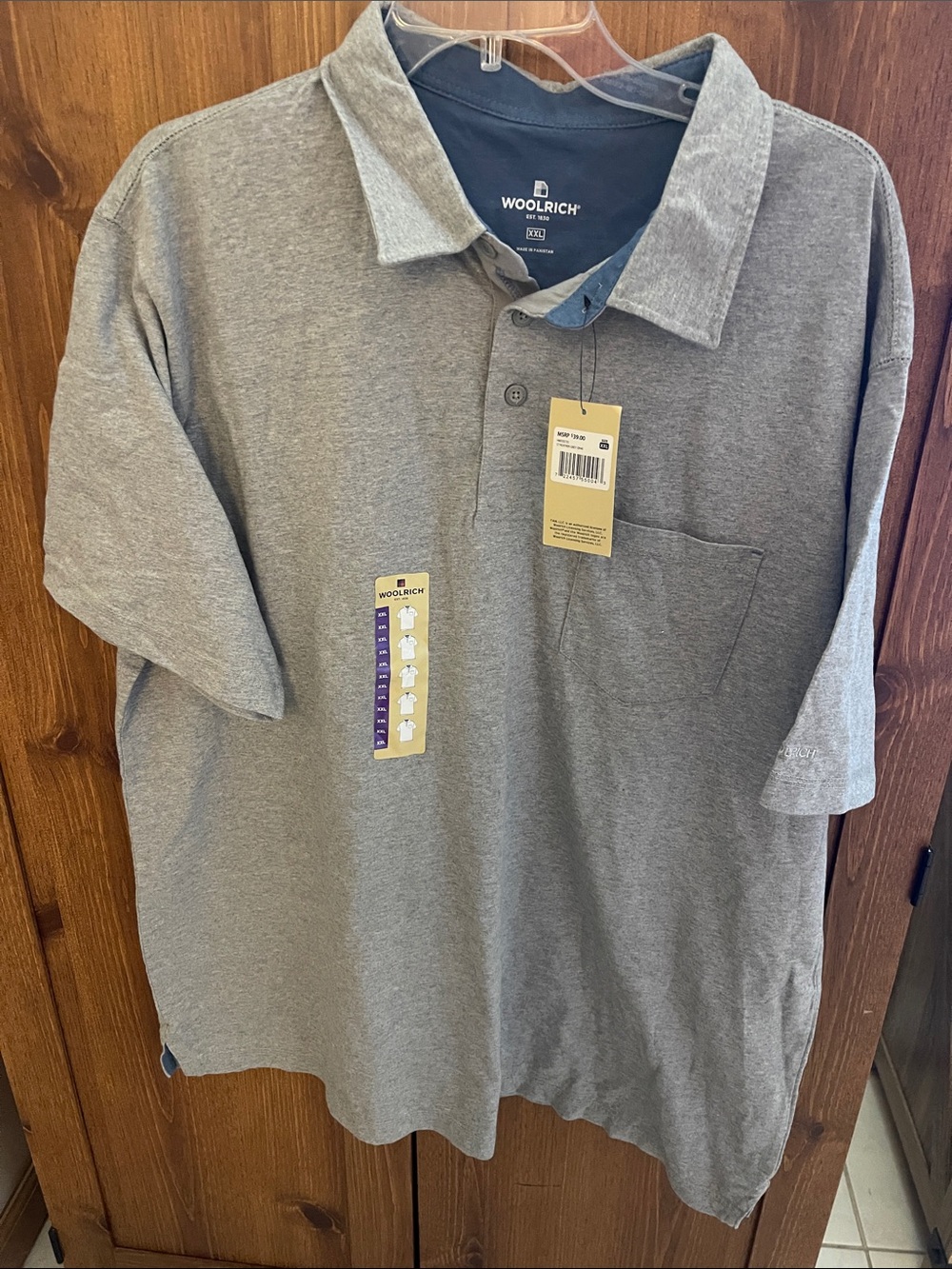Woolrich Men's Light Gray Polo Shirt with Chest Pocket
